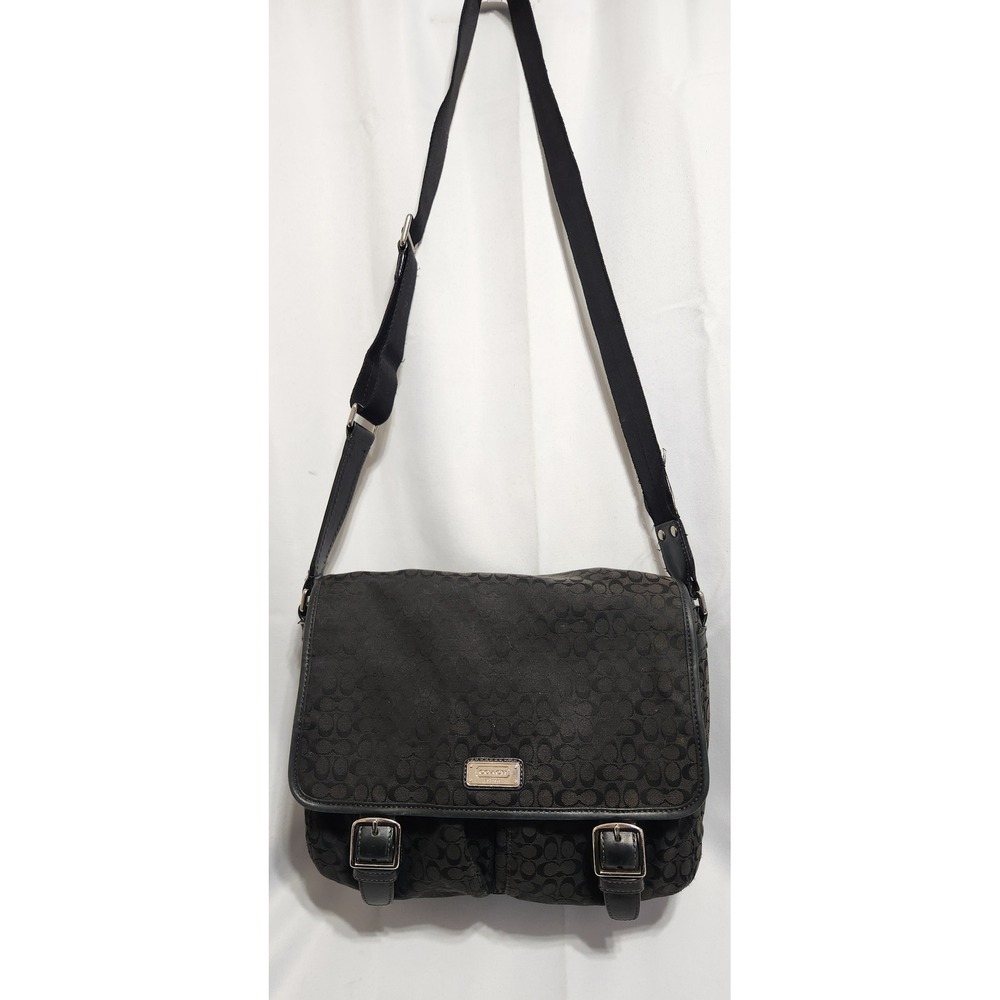 Coach Signature Messenger Bag Black Jacquard Crossbody F70283